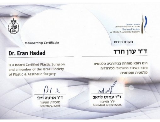 תעודת חברות באיגוד הישראלי לכירורגיה פלסטית